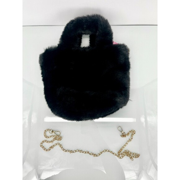 Women's Bag - Lala By Design Black and Rainbow Purse Bag Faux Fur and Leather - Picture 4 of 5